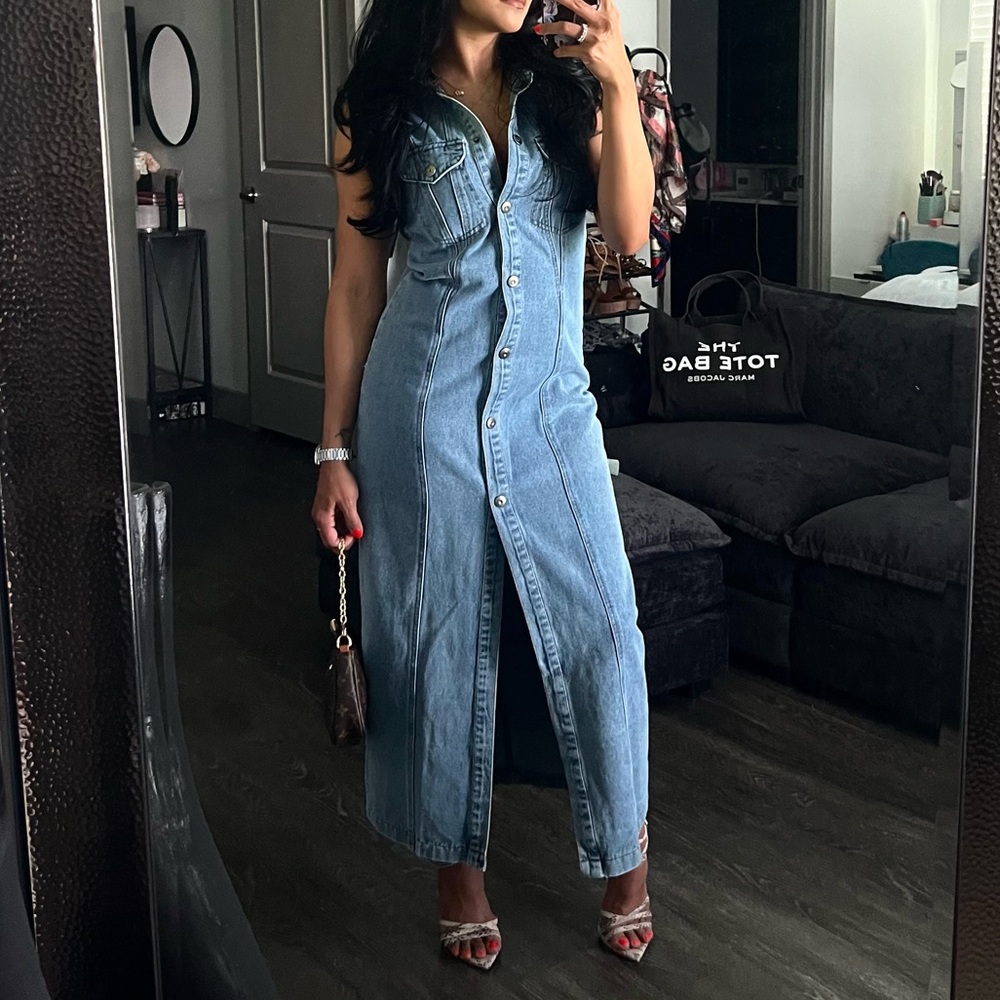 Fashion Nova Blue Denim Button-Down Dress